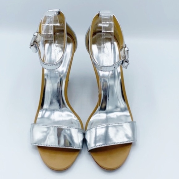 Coach Open Toe silver ankle wrap Basketwave Wedges - Picture 2 of 8